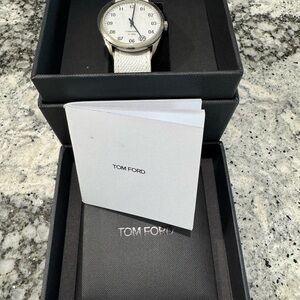 Tom Ford Silver Dial White Strap Watch